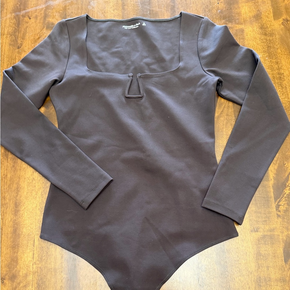 Abercrombie & Fitch Medium Brown Thong Keyhole Long Sleeve Bodysuit NWOT